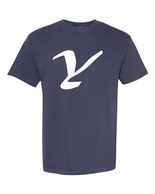 Alphabet Y T-Shirt 9 inch calligraphy White ink, Navy