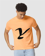 Alphabet Y T-Shirt 9 inch calligraphy Black ink, Neon Cantaloupe