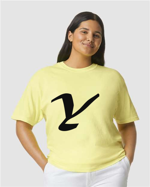 Alphabet Y T-Shirt 9 inch calligraphy Black ink, Neon Lemon