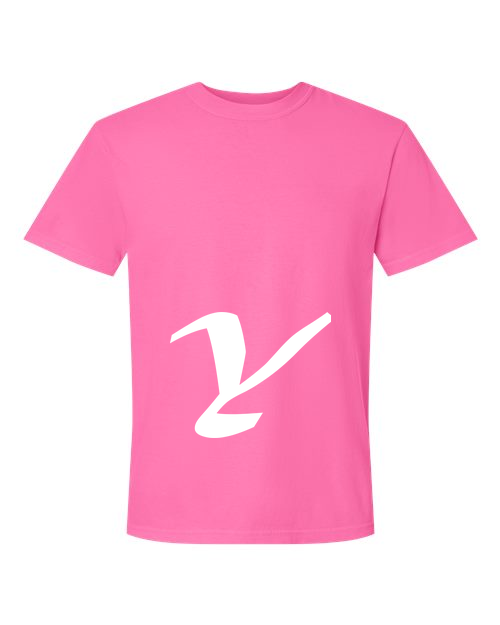 Alphabet Y T-Shirt 9 inch calligraphy White ink, Neon Pink