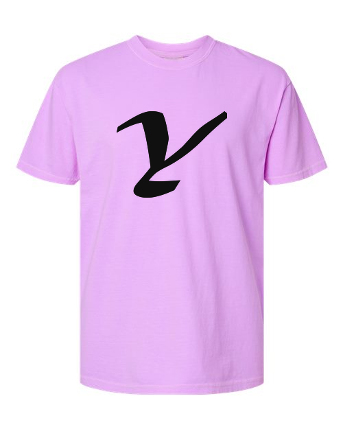 Alphabet Y T-Shirt 9 inch calligraphy Black ink, Neon Violet