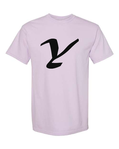 Alphabet Y T-Shirt 9 inch calligraphy Black ink, Orchid