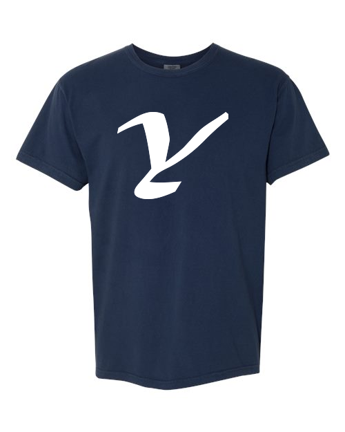 Alphabet Y T-Shirt 9 inch calligraphy White ink, True Navy