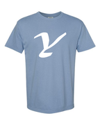 Alphabet Y T-Shirt 9 inch calligraphy White ink, Washed Denim
