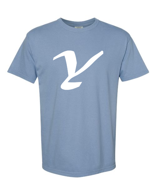 Alphabet Y T-Shirt 9 inch calligraphy White ink, Washed Denim