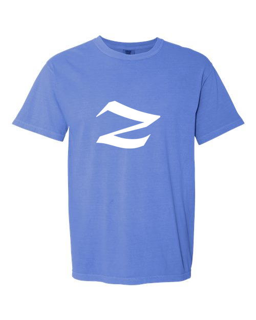 Alphabet Z T-Shirt 9 inch calligraphy White ink, Flo Blue