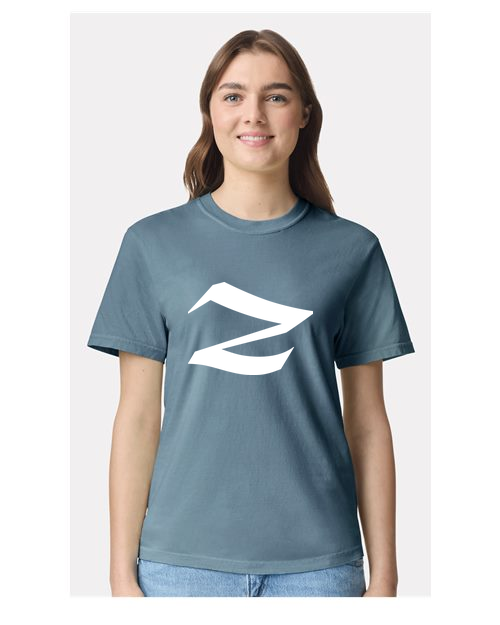 Alphabet Z T-Shirt 9 inch calligraphy White ink, Ice Blue