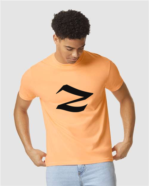 Alphabet Z T-Shirt 9 inch calligraphy Black ink, Neon Cantaloupe