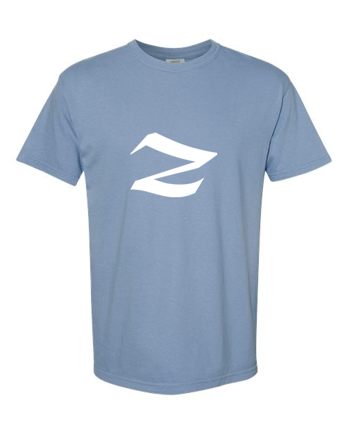 Alphabet Z T-Shirt 9 inch calligraphy White ink, Washed Denim