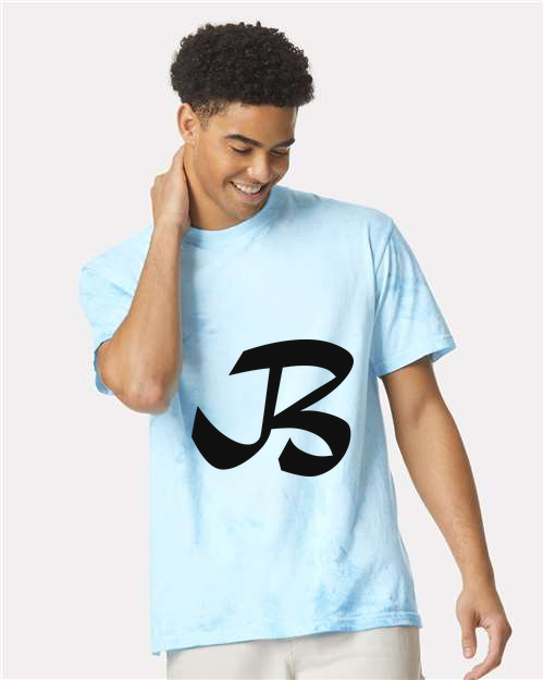 Alphabet B T-Shirt 9 inch calligraphy Black ink, Fiji Blue