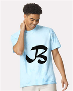Alphabet B T-Shirt 9 inch calligraphy Black ink, Fiji Blue