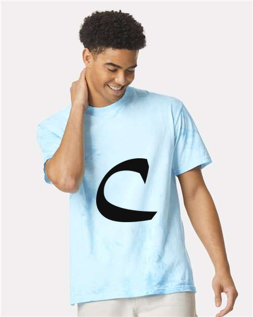 Alphabet C T-Shirt 9 inch calligraphy Black ink, Fiji Blue