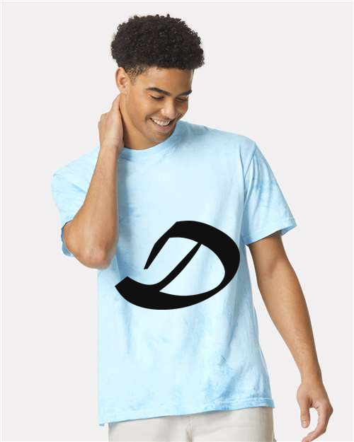 Alphabet D T-Shirt 9 inch calligraphy Black ink, Fiji Blue