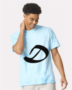 Alphabet D T-Shirt 9 inch calligraphy Black ink, Fiji Blue