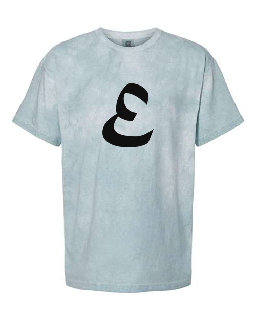 Alphabet E T-Shirt 9 inch calligraphy Black ink, Ocean