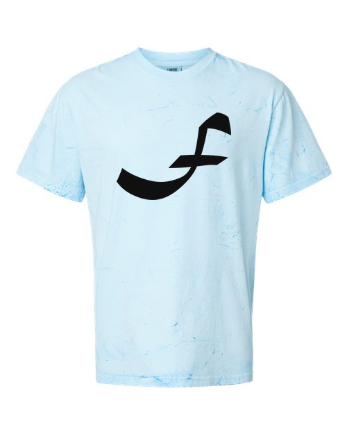 Alphabet F T-Shirt 9 inch calligraphy Black ink, Fiji Blue