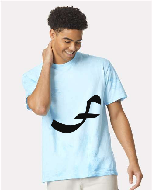 Alphabet F T-Shirt 9 inch calligraphy Black ink, Fiji Blue