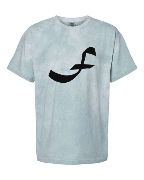 Alphabet F T-Shirt 9 inch calligraphy Black ink, Ocean