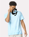 Alphabet G T-Shirt 9 inch calligraphy Black ink, Fiji Blue
