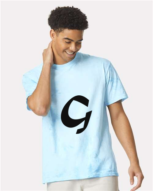 Alphabet G T-Shirt 9 inch calligraphy Black ink, Fiji Blue