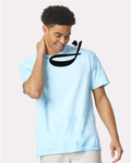Alphabet J T-Shirt 9 inch calligraphy Black ink, Fiji Blue