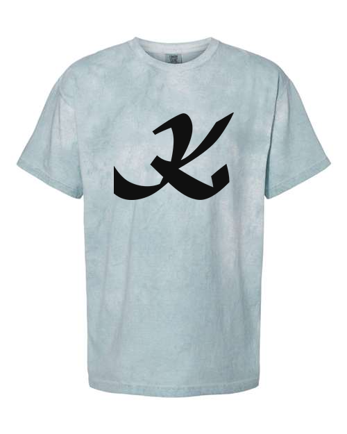 Alphabet K T-Shirt 9 inch calligraphy Black ink, Ocean