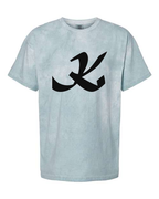 Alphabet K T-Shirt 9 inch calligraphy Black ink, Ocean