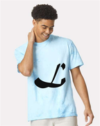 Alphabet L T-Shirt 9 inch calligraphy Black ink, Fiji Blue