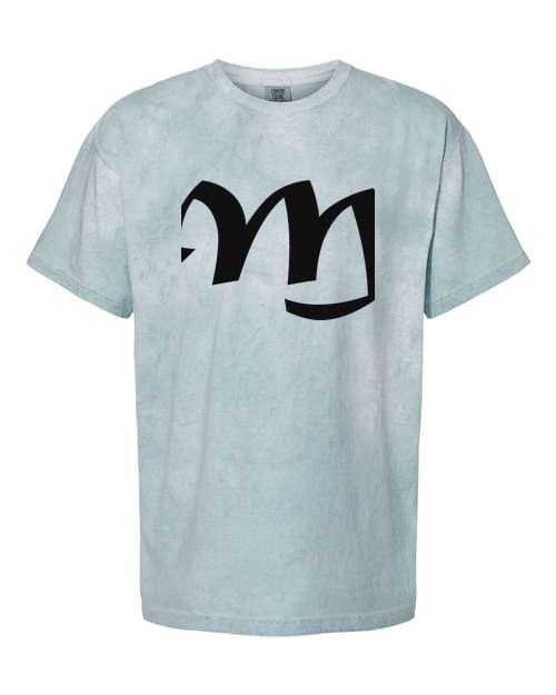 Alphabet M T-Shirt 9 inch calligraphy Black ink, Ocean