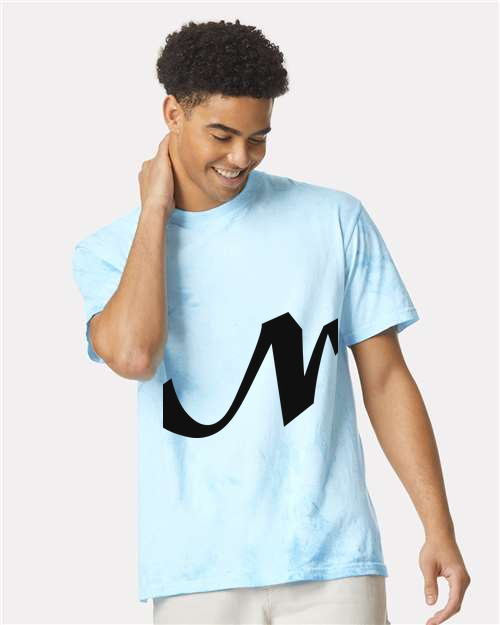 Alphabet N T-Shirt 9 inch calligraphy Black ink, Fiji Blue