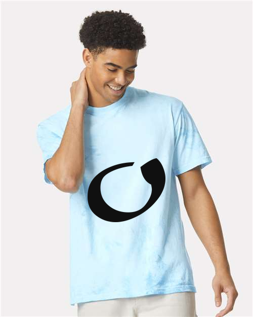 Alphabet O T-Shirt 9 inch calligraphy Black ink, Fiji Blue