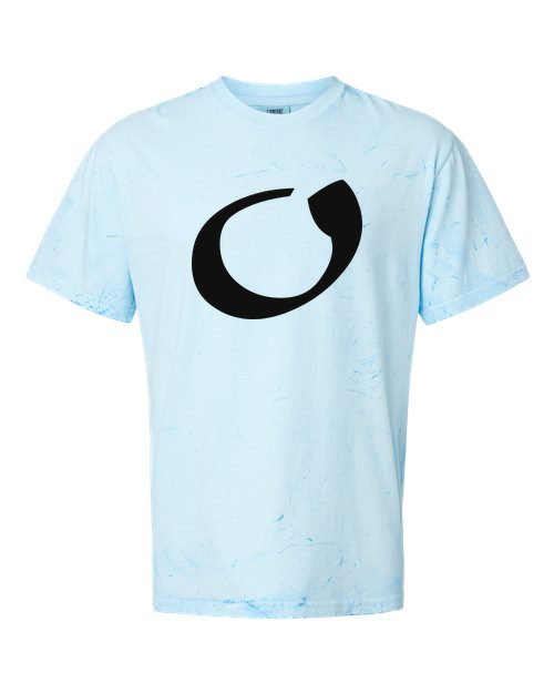 Alphabet O T-Shirt 9 inch calligraphy Black ink, Fiji Blue