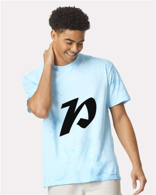 Alphabet P T-Shirt 9 inch calligraphy Black ink, Fiji Blue