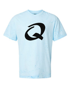 Alphabet Q T-Shirt 9 inch calligraphy Black ink, Fiji Blue