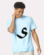 Alphabet S T-Shirt 9 inch calligraphy Black ink, Fiji Blue