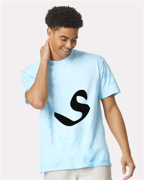 Alphabet S T-Shirt 9 inch calligraphy Black ink, Fiji Blue