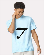 Alphabet T T-Shirt 9 inch calligraphy Black ink, Fiji Blue