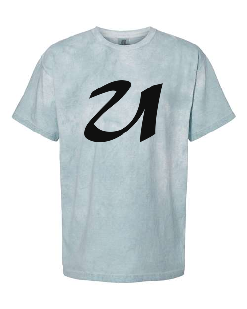 Alphabet U T-Shirt 9 inch calligraphy Black ink, Ocean