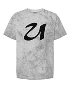 Alphabet U T-Shirt 9 inch calligraphy White ink, Smoke