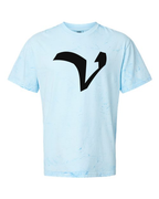 Alphabet V T-Shirt 9 inch calligraphy Black ink, Fiji Blue