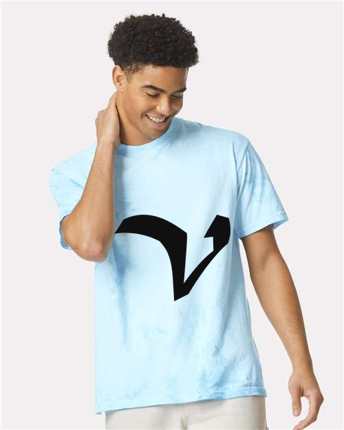 Alphabet V T-Shirt 9 inch calligraphy Black ink, Fiji Blue