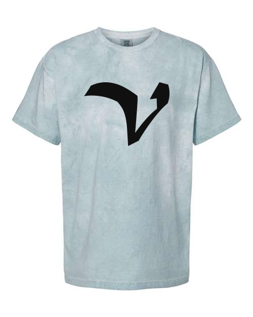 Alphabet V T-Shirt 9 inch calligraphy Black ink, Ocean
