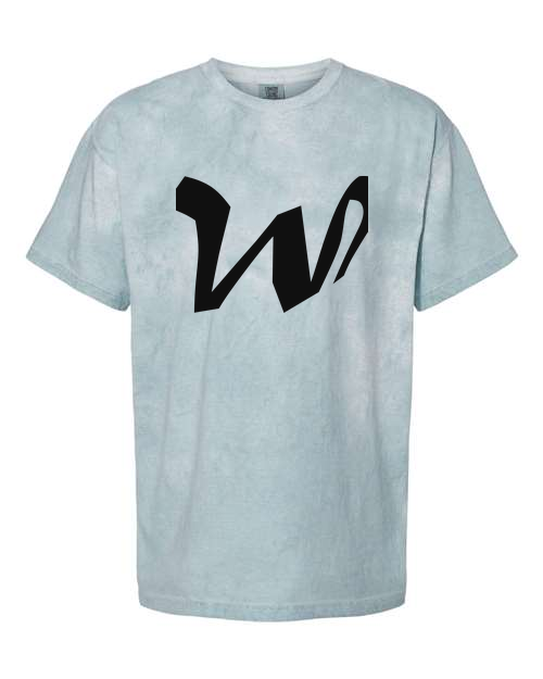 Alphabet W T-Shirt 9 inch calligraphy Black ink, Ocean