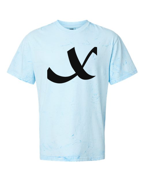 Alphabet X T-Shirt 9 inch calligraphy Black ink, Fiji Blue
