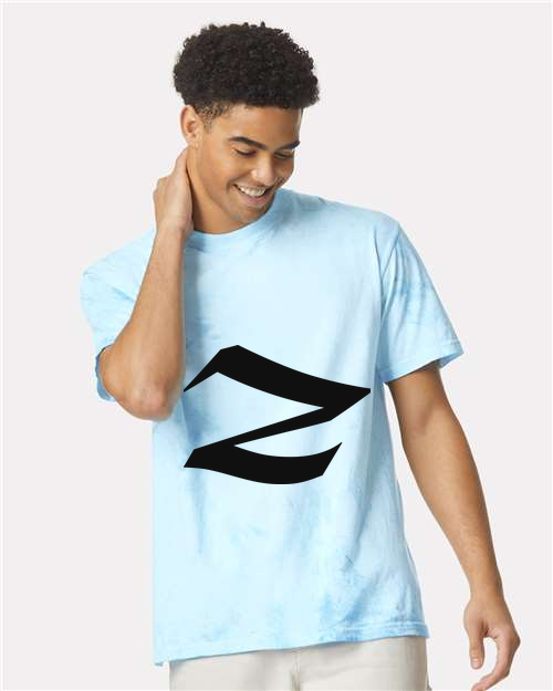 Alphabet Z T-Shirt 9 inch calligraphy Black ink, Fiji Blue