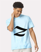 Alphabet Z T-Shirt 9 inch calligraphy Black ink, Fiji Blue