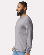 Gildan 2410, Unisex Ultra Cotton Long Sleeve Pocket T-shirt, Sport Grey