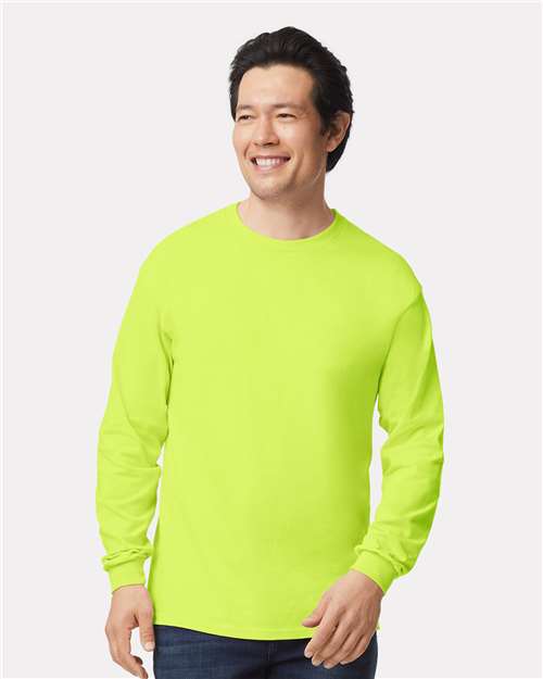 Gildan 2400, Unisex Ultra Cotton Long Sleeve T-shirt, Safety Green