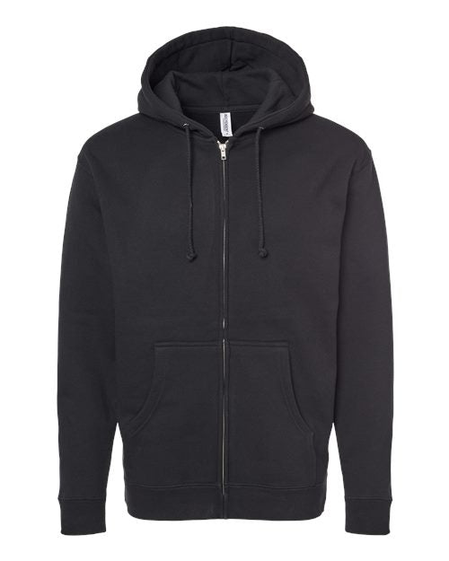 Independent Trading Co. IND4000Z, Unisex Heavyweight Full-zip Hooded Sweatshirt, Black