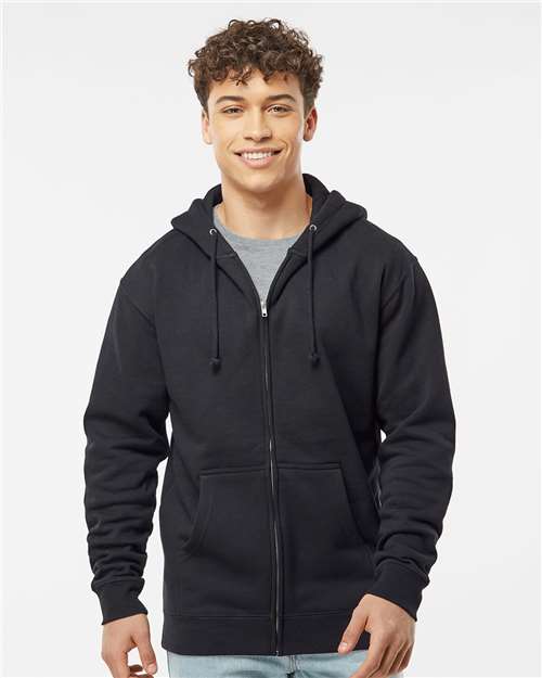 Independent Trading Co. IND4000Z, Unisex Heavyweight Full-zip Hooded Sweatshirt, Black